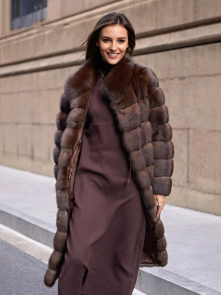 Women's Russia Zibeline Fur Stand Collar Farmer Color Coats