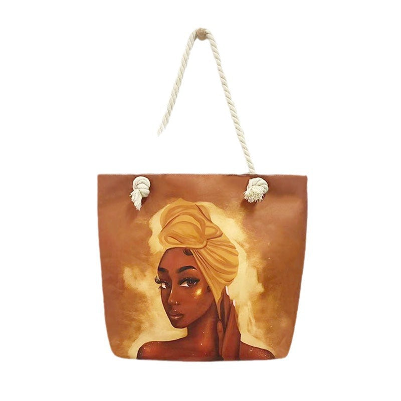 Women's Matching Portable Shopping Creative Woman Printing Thick Tote Bags