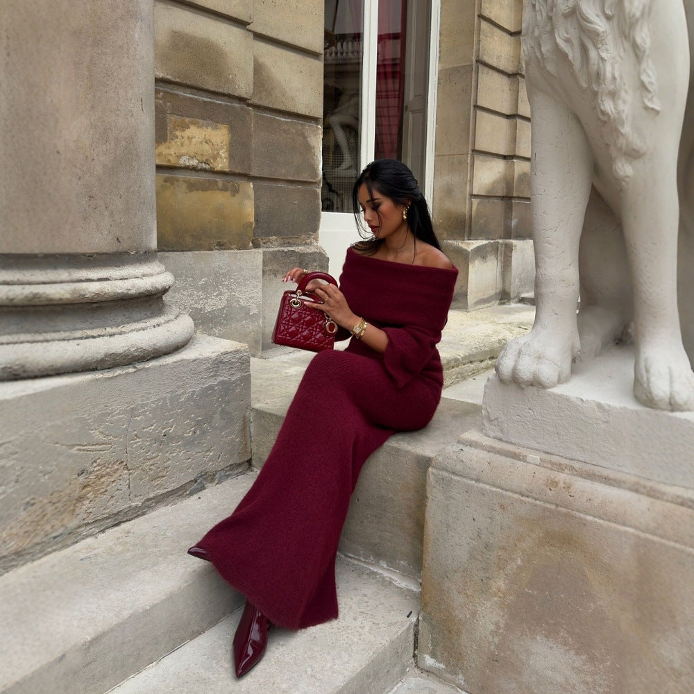 Solid Color Knitted Dress Fashionable Sexy Dresses