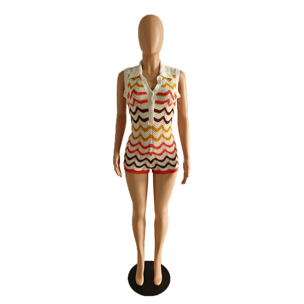 Versatile Durable Women's Summer Knitted Corrugated Women's Jumpsuit/clothing