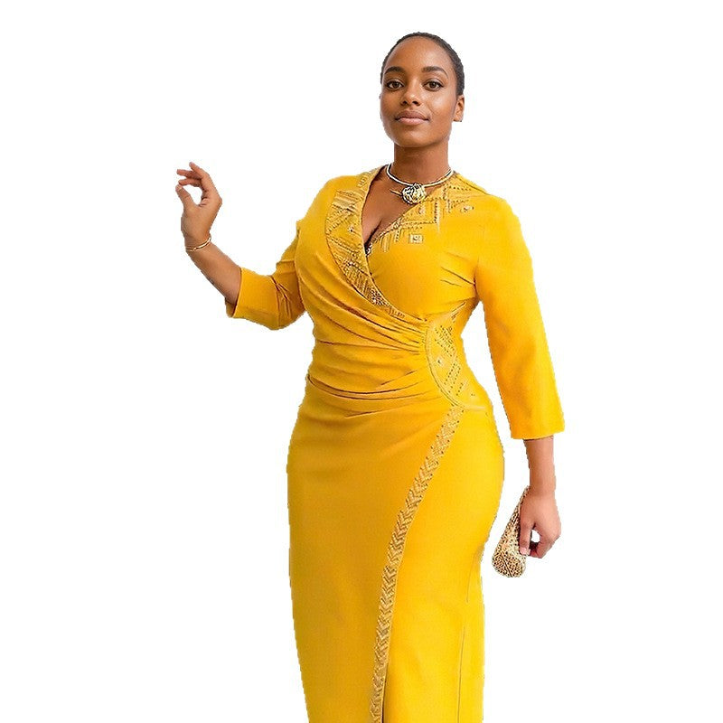 Women's Glamorous African Dress Fashion Rhinestone Plus Size