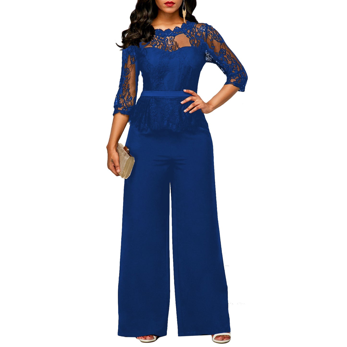Women's Fashion Casual Lace Stitching Elegant Trousers Jumpsuits