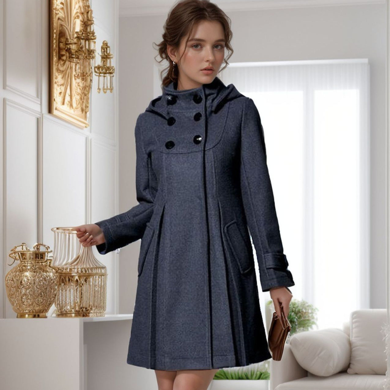 Women's Mid-length Hooded Double Breasted Halloween Cloak Coats