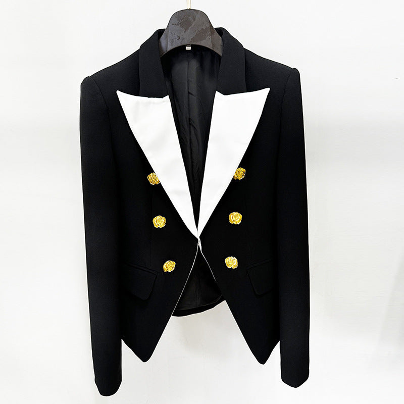 Fashion Contrast Color Metal Rose Button Small Suit