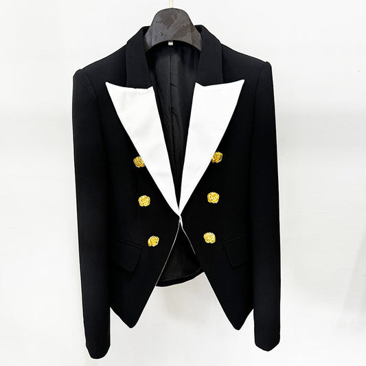 Fashion Contrast Color Metal Rose Button Small Suit