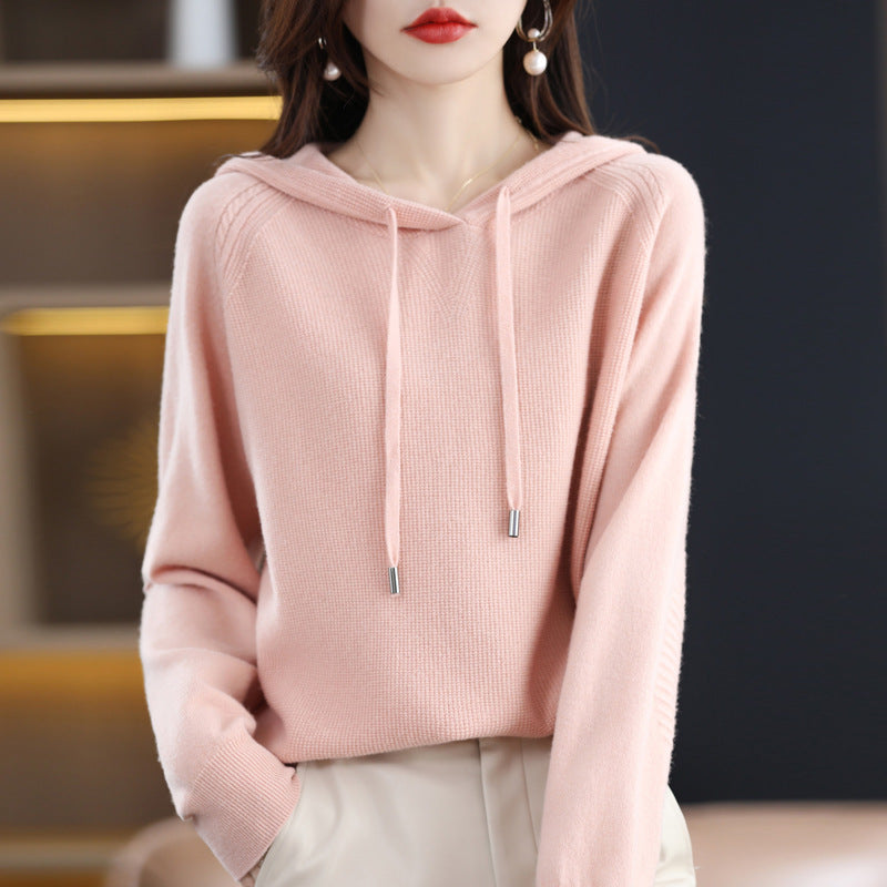Women's Korean Style Solid Color Knitted Hoodie Sweaters