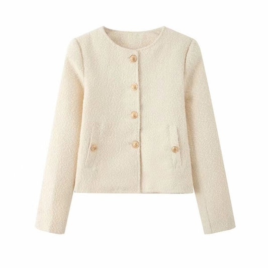 Women's Texture Autumn Versatile Round Neck Jackets