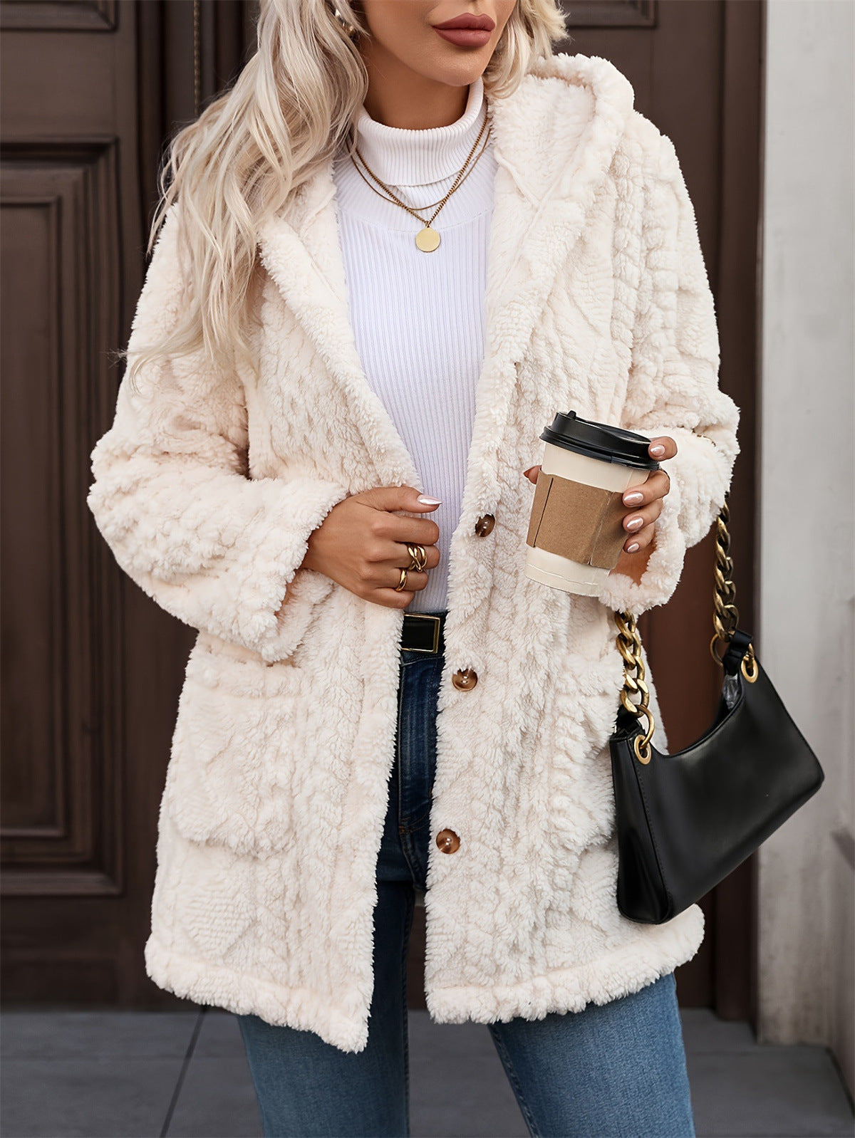 Hooded Solid Color Button Long Sleeve Women's Sweater, Sweater