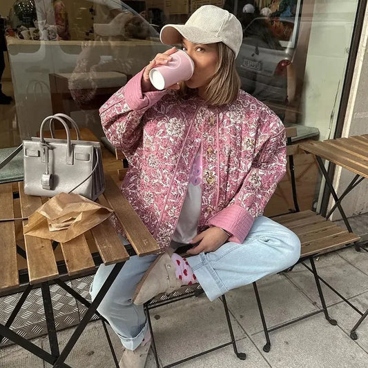 Women's Pretty Round Neck Flowers Print Jackets