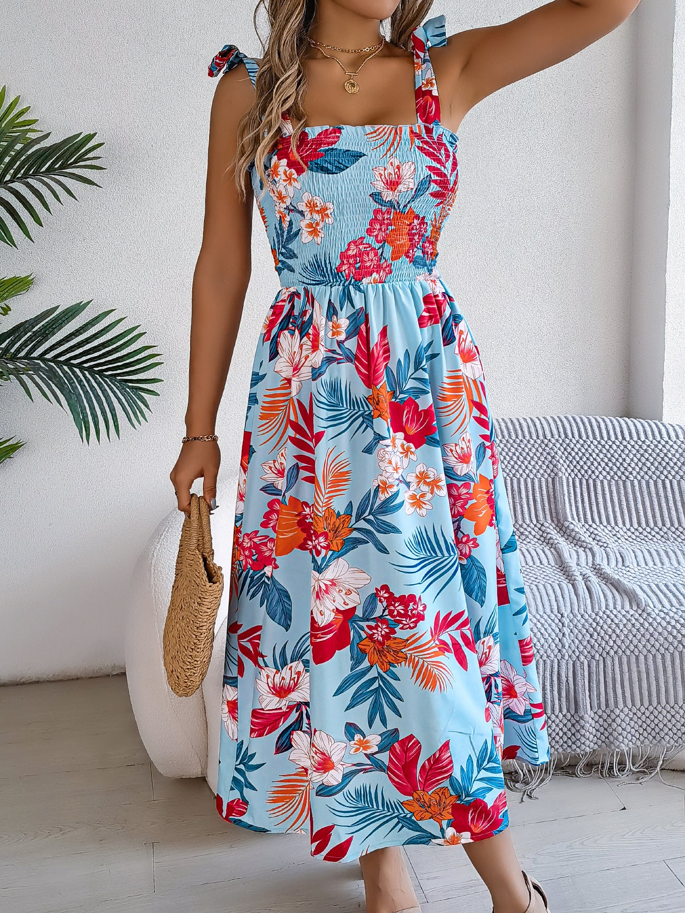 Women's Flower Waist Suspender Vacation Beach Dress