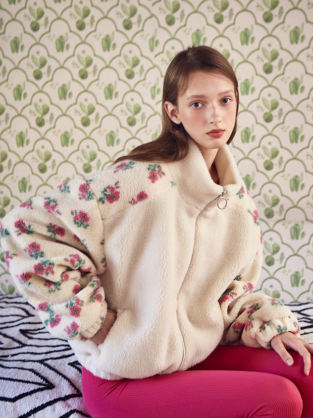 Women's Fashion Loose Polar Fleece Floral Stitching Coats