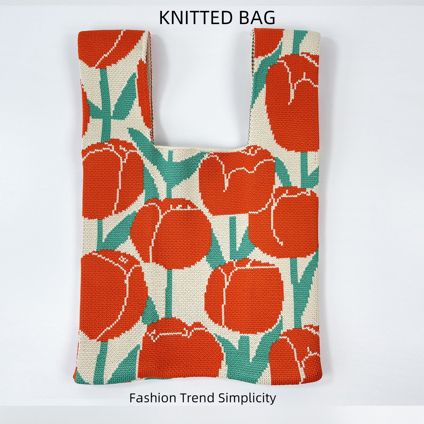 Women's Flower Knitted Large Capacity Totes Wrist Handbags