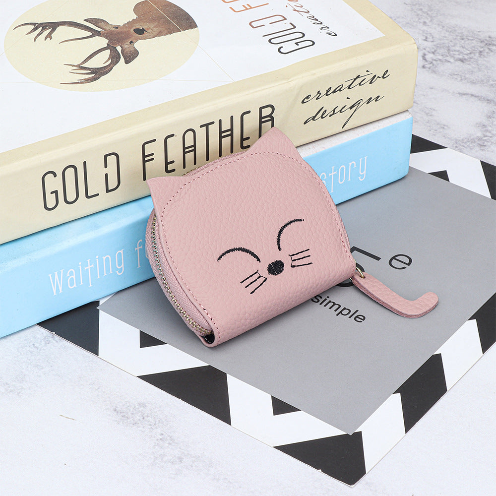 Women's Cartoon Cute Embroidery Cat Genuine Leather Bags
