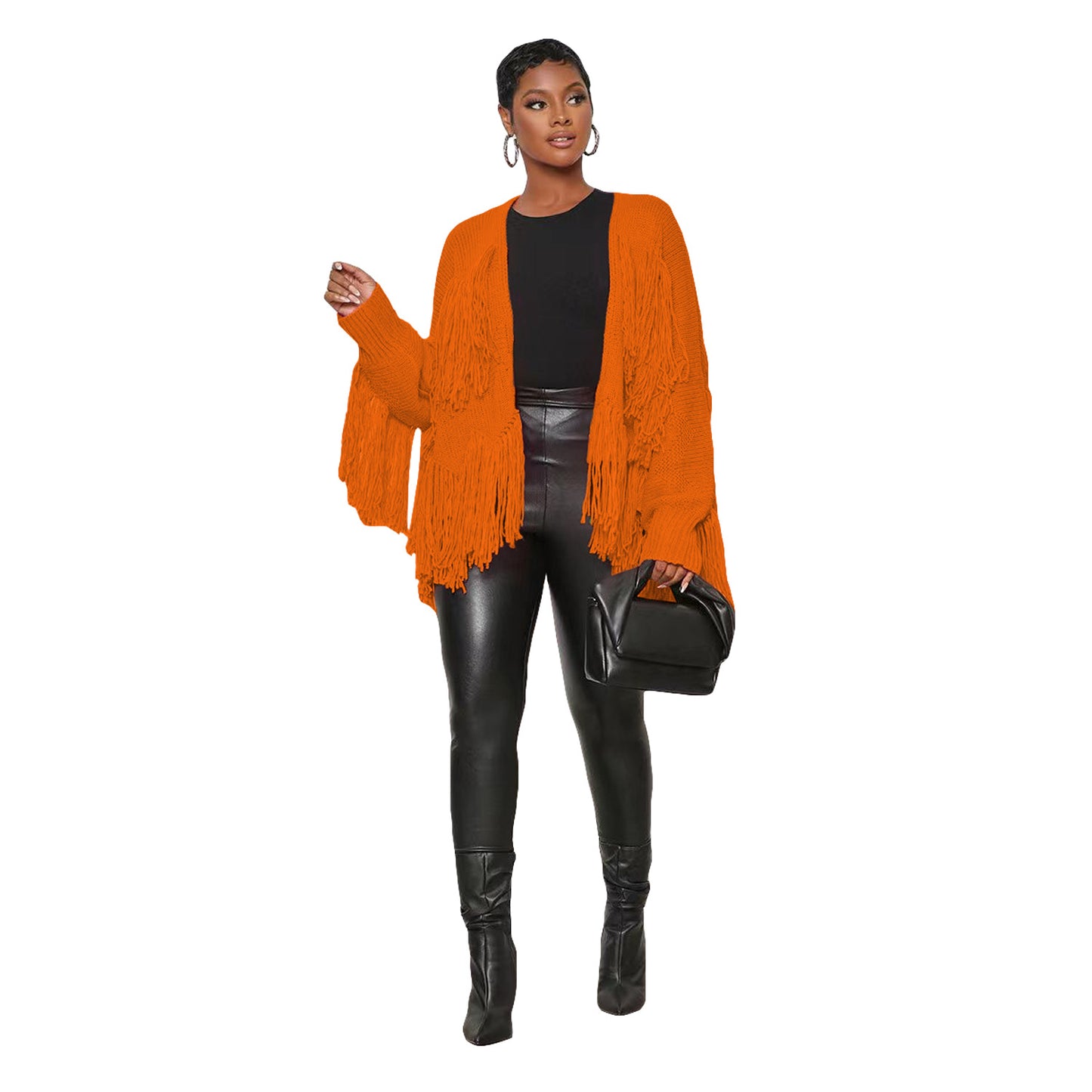 Women's Classy Solid Color Knitted Tassel Coats