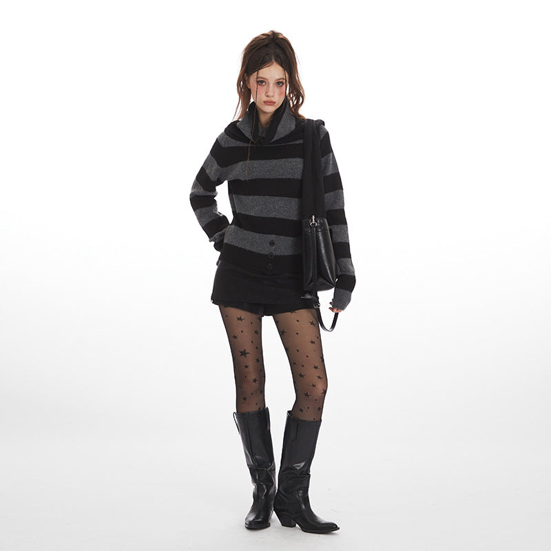 Women's Striped Hot Slim Autumn Pullover Cropped Sweaters