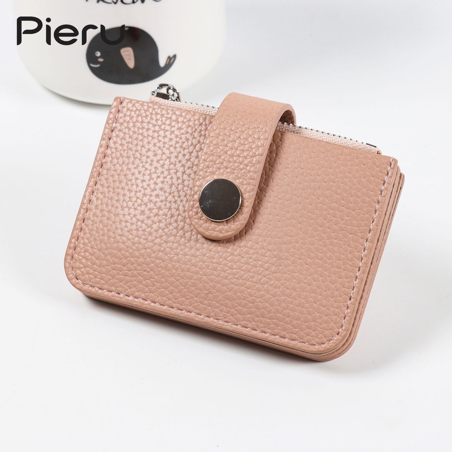 Simple Clamp Lychee Pattern Fresh Zipper Card Holder