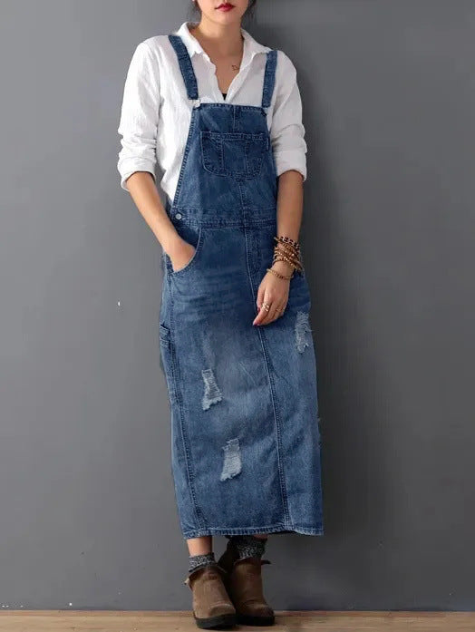 Women's Creative Denim Ripped Suspender For Dresses