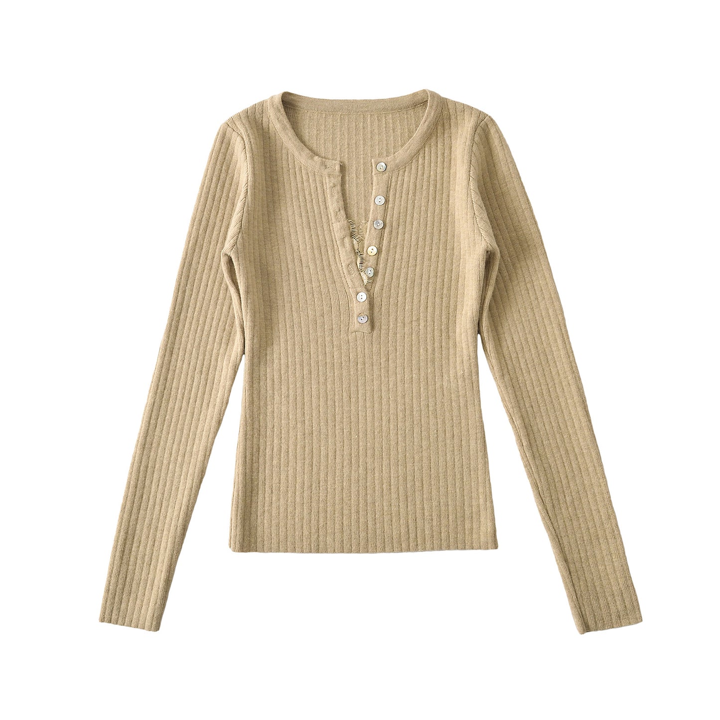 Women's Breasted Lace Long-sleeved T-shirt Elastic Bottoming Tops