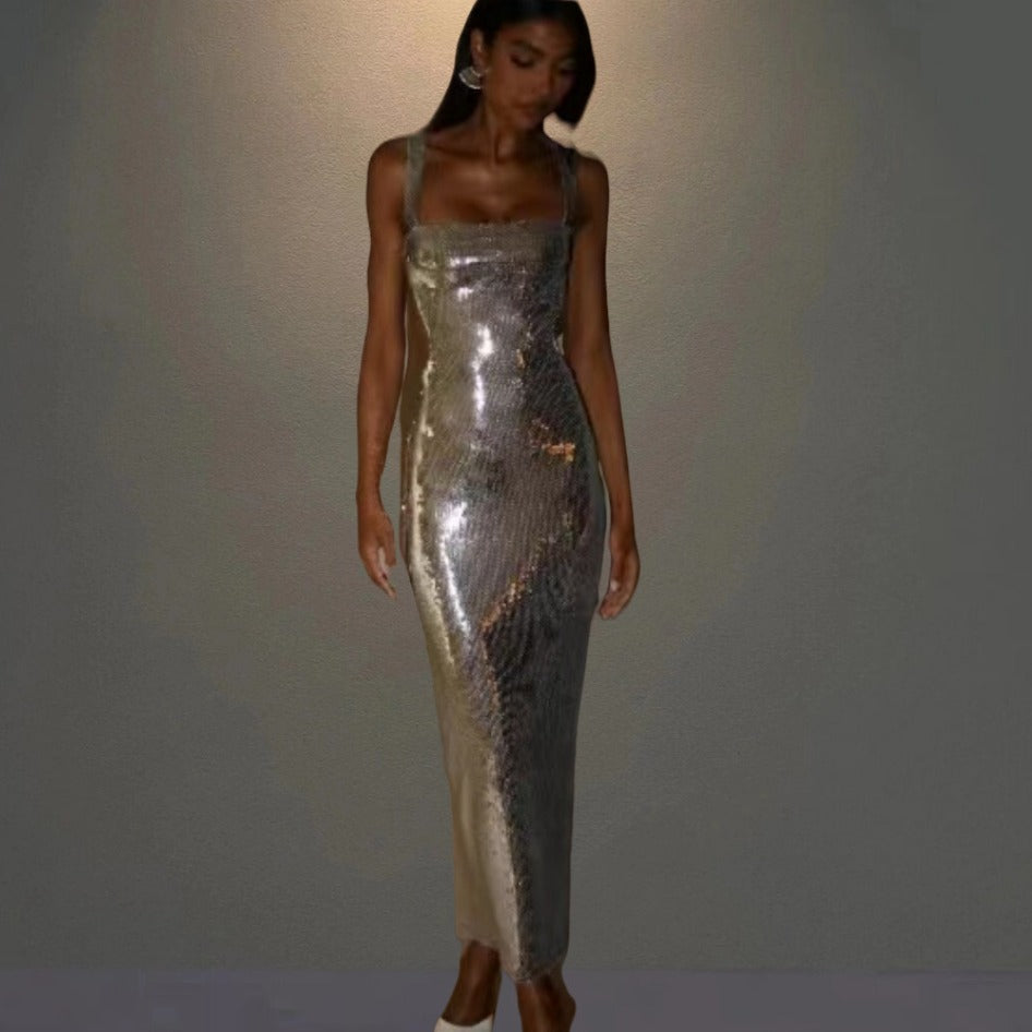 Women's Fashion Sleeveless Sequin Sling Sequins Dress Skirts