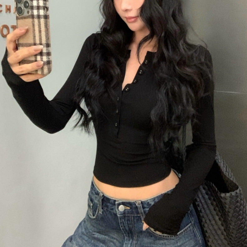 Women's Shoulder Long-sleeved T-shirt For Slim Fit Slimming Blouses