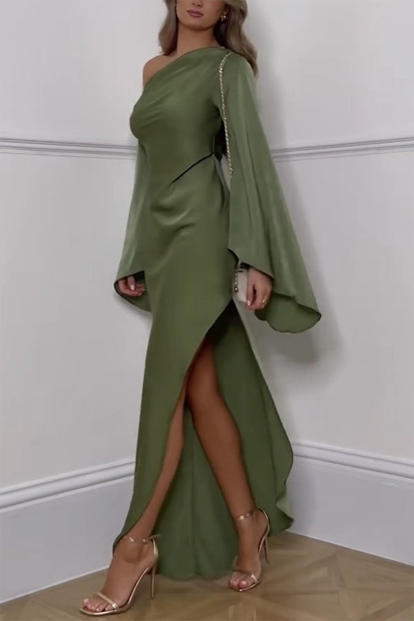 Women's Shoulder Dress Solid Color Slim Fit Slit Dresses
