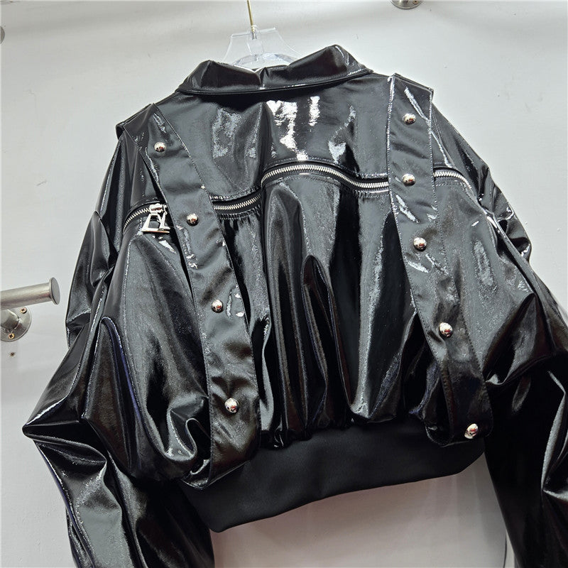 Women's Unique Patent Leather Letter Embroidery Hot Jackets