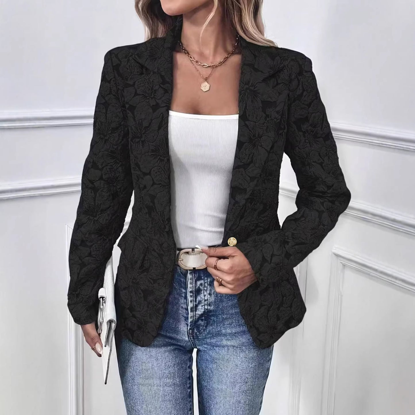 Comfortable Women's Retro Digital Printing Slim Small Suit