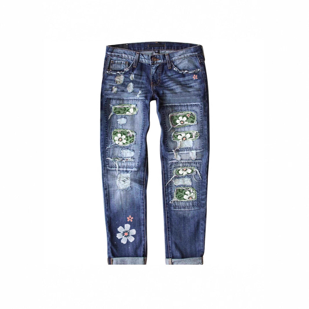 Women's Fashionable Printed Denim Trousers For Women's Jeans
