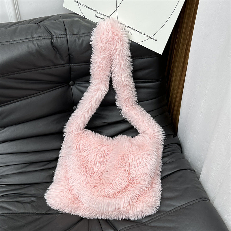 Imitation Fur Plush Candy Color Cute Shoulder Bags