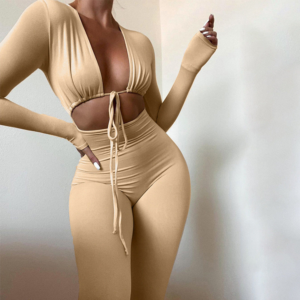 Long Sleeve Slim Fit Bodysuit High Waist Shorts