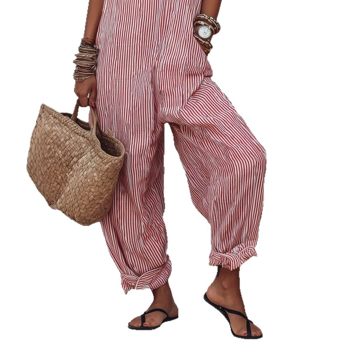 Women's Summer Idle Style Suspender Thin Stretchy Casual Beach Jumpsuits