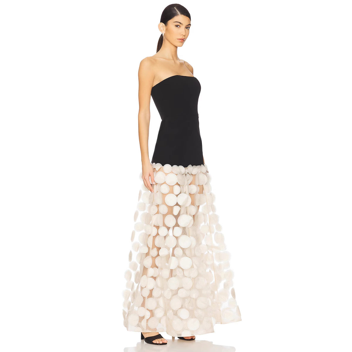 White Dot Mesh Long Dress Elegant Dresses