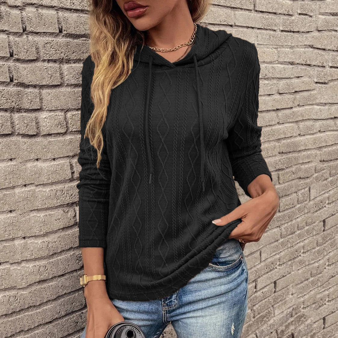 Women's Solid Color Casual Long Sleeves Hooded Women's Sweater, Sweater