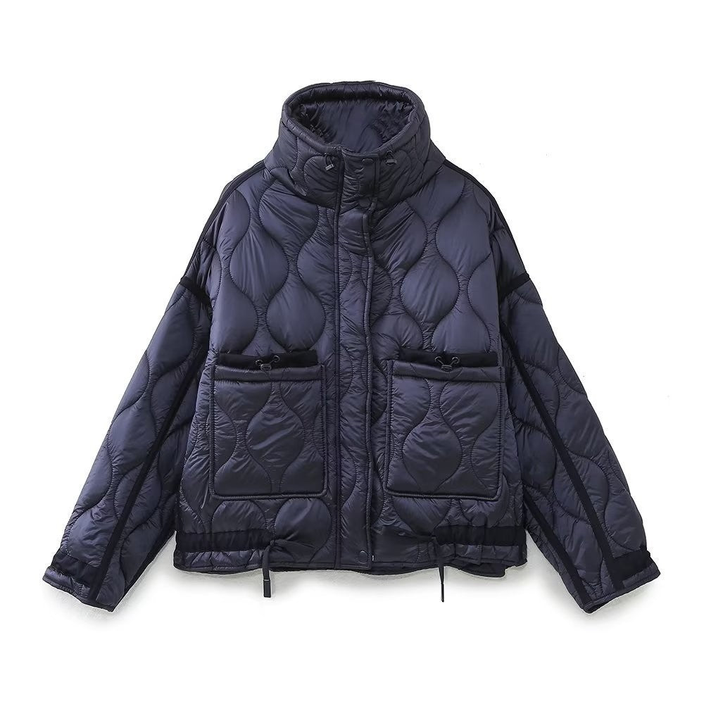 Women's Pocket Decoration Loose Long Sleeve Stand Coats