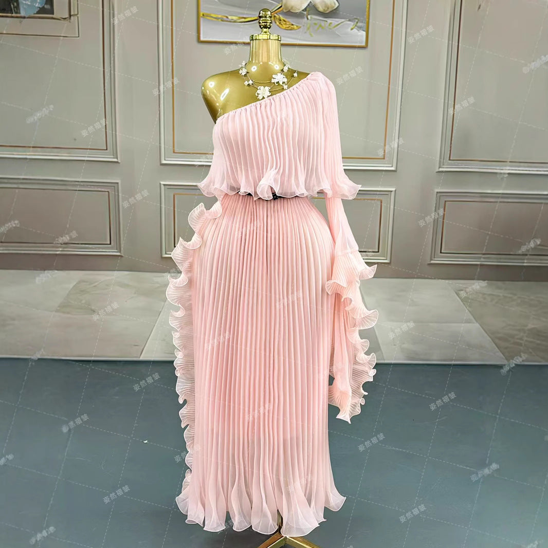 Women's Large Pleated Dress Long Light Luxury Dresses