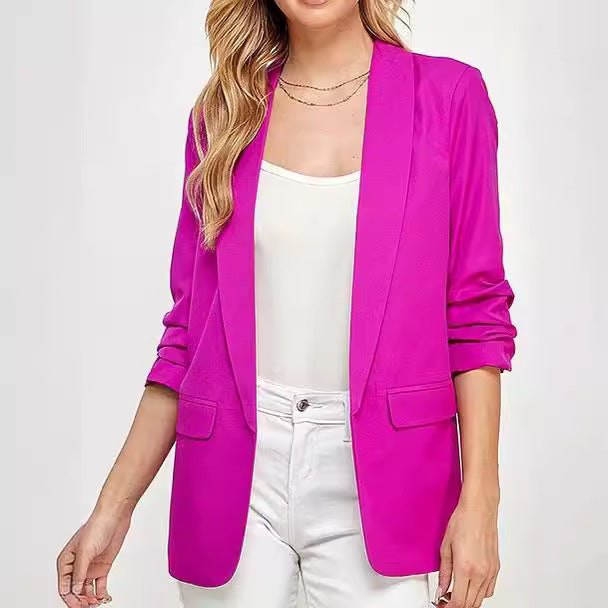 Women's Long Sleeve Solid Color Polo Collar Temperament Small Suit