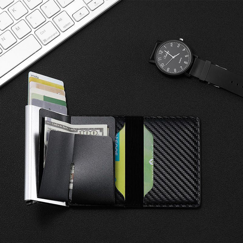 Men's Carbon Fiber Swiping Automatic Pop-up Credit Card Holder