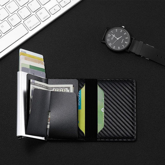 Men's Carbon Fiber Swiping Automatic Pop-up Credit Card Holder