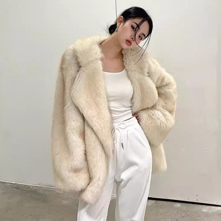 Women's Faux Fox Fur Mid-length Elegant Lapel Coats