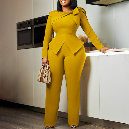 Women's Wear Winter Fashionable Temperament Solid Color Long-sleeved Fashion Casual Suit