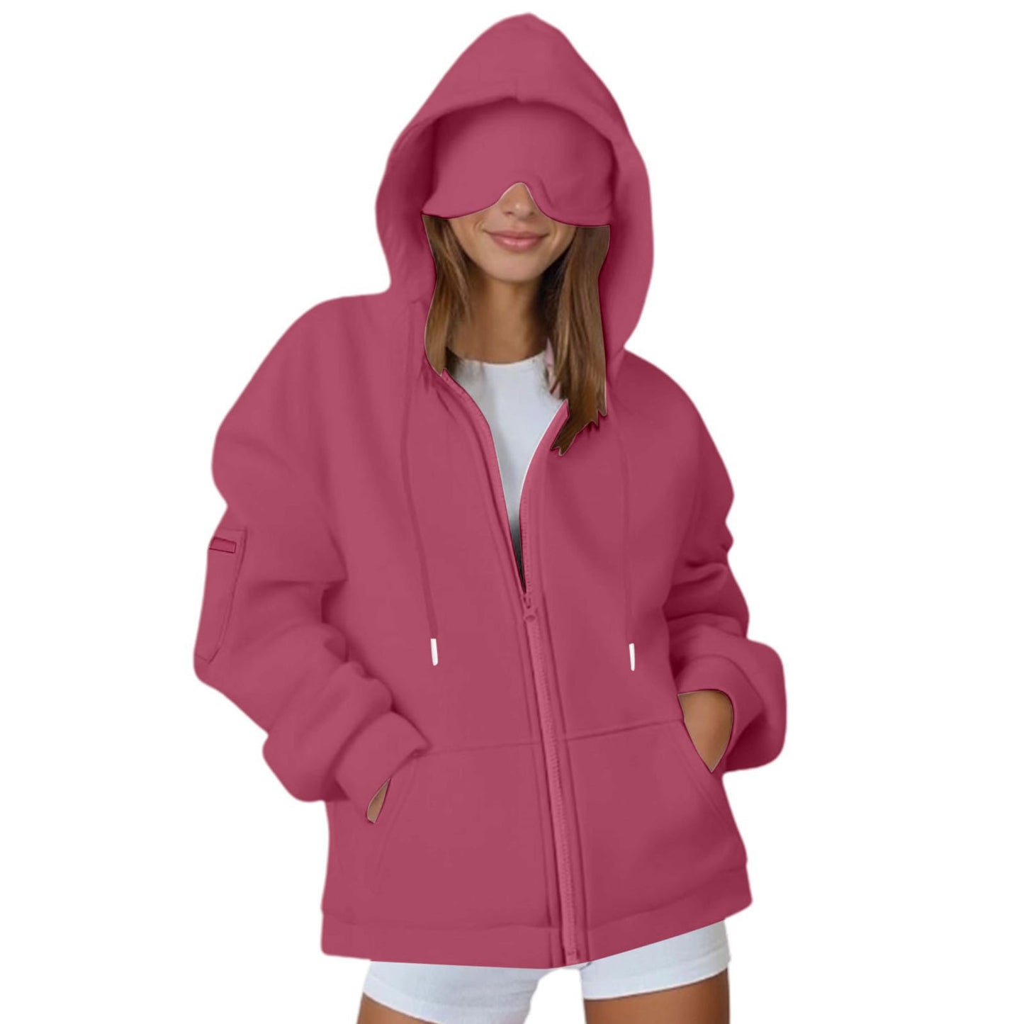 Hooded Eye Mask Home Lazy Pure Color Women's Sweater, Sweater