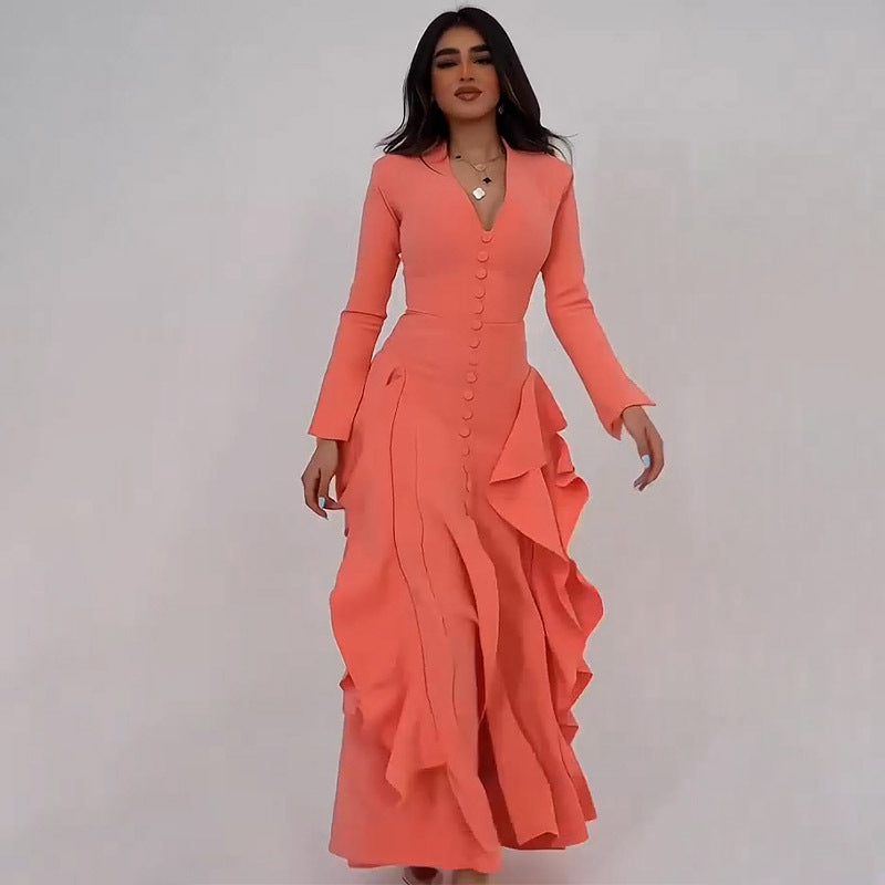 Summer Long Slit Elegant Ruffle Dress Dresses