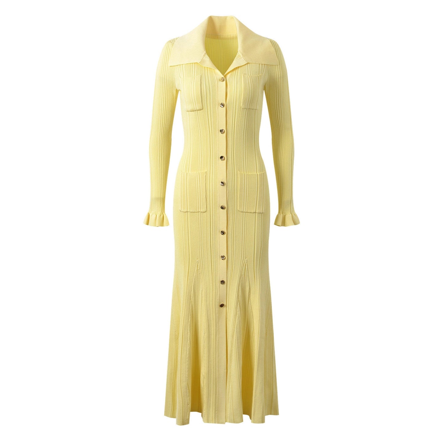 Women's French Elegant Lapel Single Breasted Long Dresses