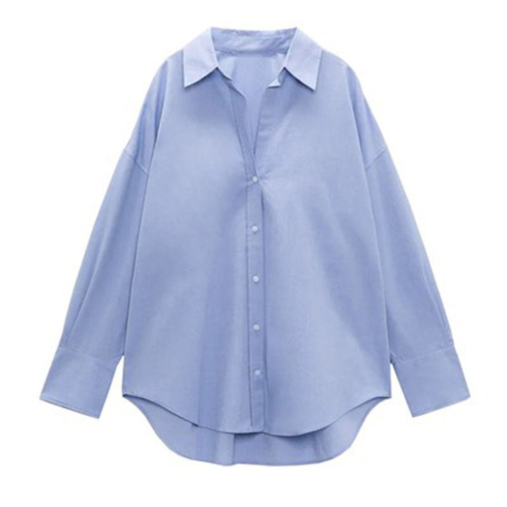 Women's Spring Temperament Commute Solid Color Oxford Blouses