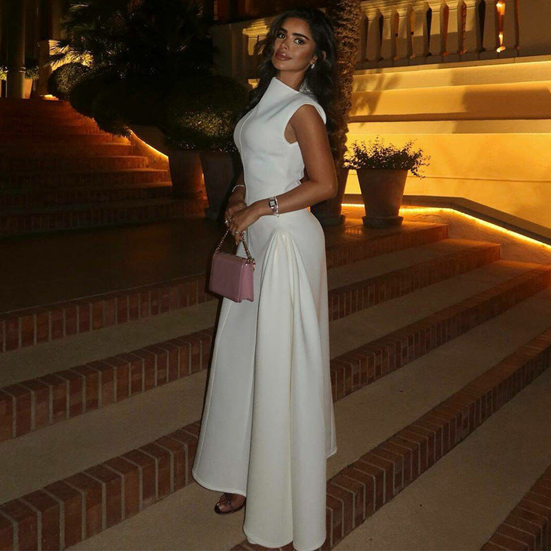 Women's Fashion Solid Color Sleeveless Waist Elegant Dress