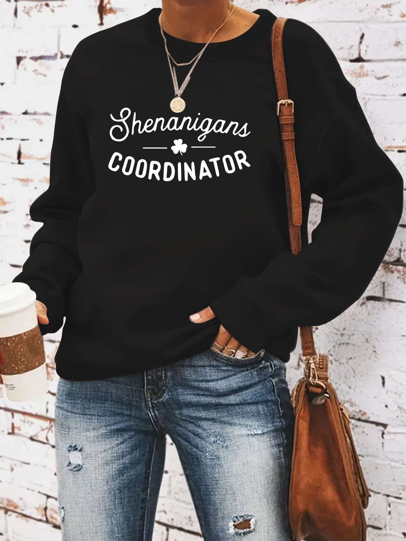 Women's Casual Long-sleeved Round Neck St. Day Printed Pullover Women's Sweater, Sweater