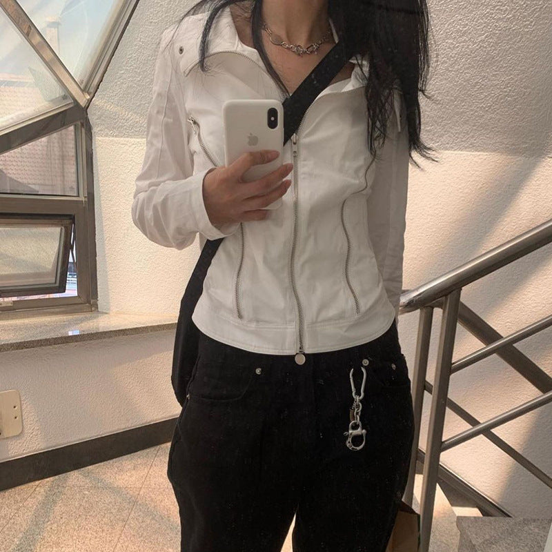 Women's Punk Zipper Stitching Cool Handsome College Jackets