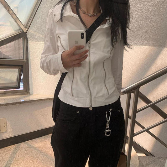 Women's Punk Zipper Stitching Cool Handsome College Jackets