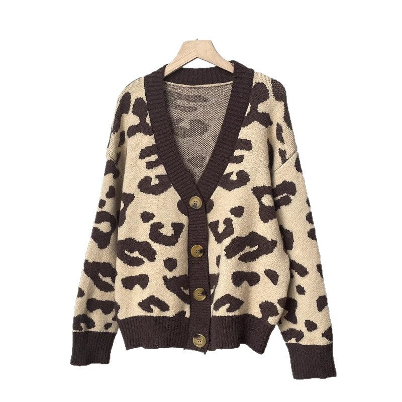 Women's Autumn Idle Style Korean Loose Leopard Knitwear