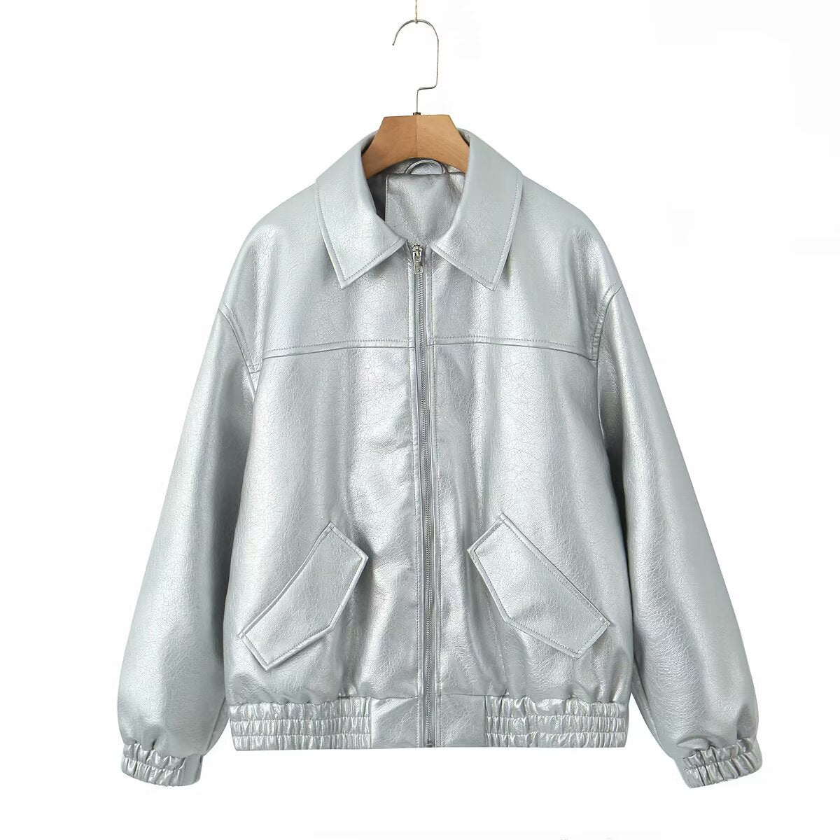 Women's Lapel Elastic Lower Hem Design Loose Jackets